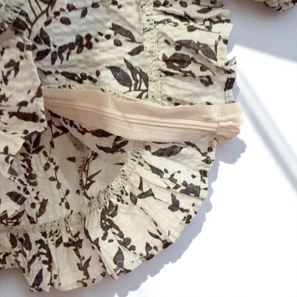 NWT J.ING Jing Beige Leaf Print Puff Sleeve Bow Detail Blouse Crop Top - Picture 5 of 11